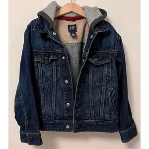 GAP • S 6-7 • Dark Blue Denim Jean Jacket with Gray Hood
